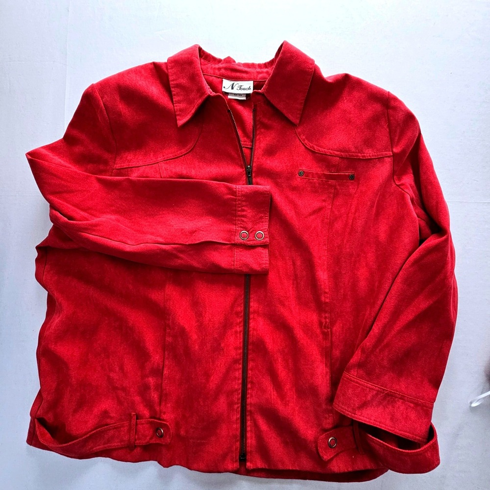 N Touch Red Faux Suede Full Zip Jacket Womens 24W Plus Size 828HW